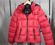 Superdry Women Red Hooded Down Puffer Jacket Size S