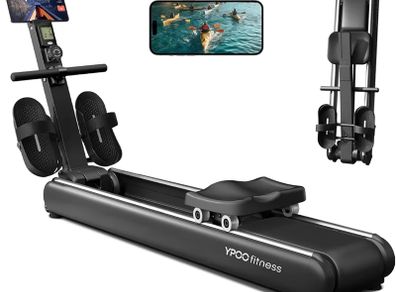 Rowing Machines, Magnetic Rowing Machines for Home Gym, 16 Levels Resistance Rowing Machine Foldable Quiet with Dual Slide Rail, 350lb Folding Rowing Machine with LCD Display Seat Cushion & App