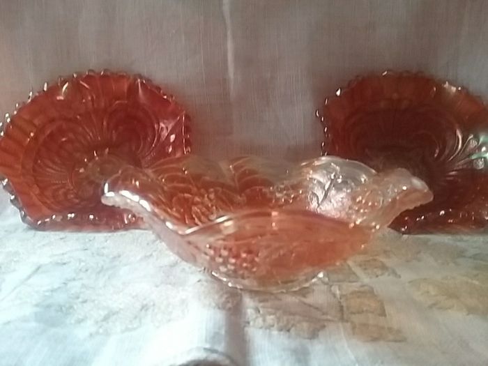 Three Pieces  Carnival Glass Dishes