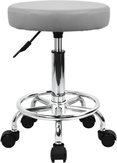 FREE SHIPPING PU Leather Round Rolling Stool with Foot Rest Swivel Height Adjustment Spa Drafting Salon Tattoo Work Office Massage Stools Task Chair Smal