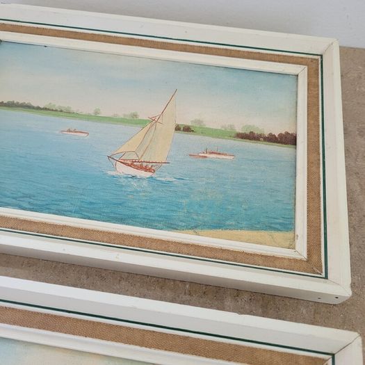 Antique pair of naive watercolours on board