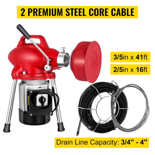 Auger Pipe Drain Cleaning Machine 400W Electric Drain Cleaner 20-125MM Tube Unblocker Toilet Sewer Dredger Set