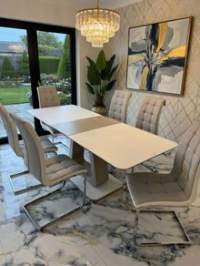 Tempered glass top extendable dining table set with chairs
