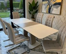 Tempered glass top extendable dining table set with chairs