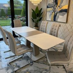 Tempered glass top extendable dining table set with chairs