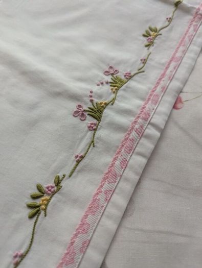 Hand-Embroidered Moses Basket Sheet  Traditional Madeira Embroidery 100% Cotton