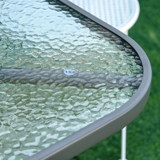 Aquatex Glass Garden Table Curved Metal Frame Parasol Hole 4 Legs Outdoor (FREE POSTAGE)