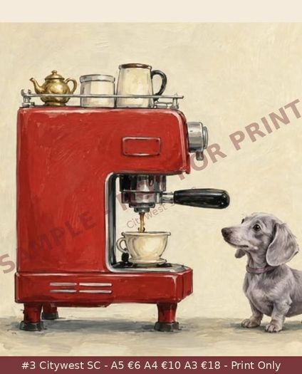 Dachshund Coffee Prints A5 A4 A3 - 6 Designs - Citywest SC - 250gsm Matte - Sausage Dog