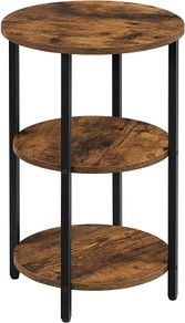 Round 3 Tier Steel Side Table Easy Assembly for Living Room Bedroom Industrial Style Vintage Brown Black