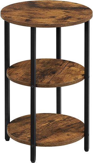 Round 3 Tier Steel Side Table Easy Assembly for Living Room Bedroom Industrial Style Vintage Brown Black
