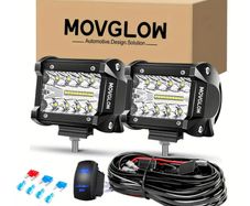 MOVGLOW 2pcs 4-Inch Work Light Set with Switch Wiring Harness 3000+ Lumens DC12-24
