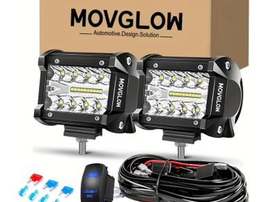 MOVGLOW 2pcs 4-Inch Work Light Set with Switch Wiring Harness 3000+ Lumens DC12-24