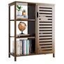 Walnut Bathroom Cabinet, Bamboo Floor Standing Side Storage Organizer with Door and 3 Open Shelves, Space Saving Kitchen Living Room Cupboard Image 2