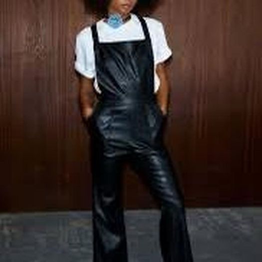 Never Fully Dressed PU vegan leather dungarees in black