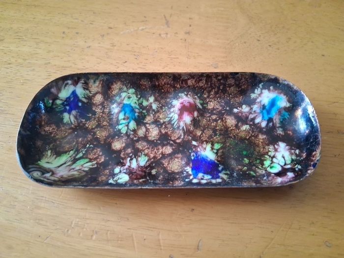midcentury enamel on copper trinket dish