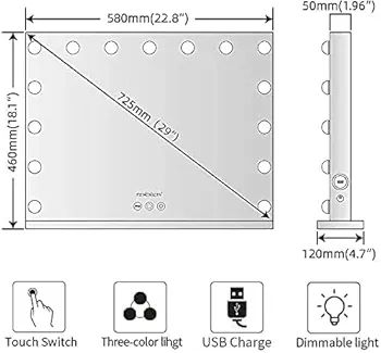 Hollywood Vanity Cosmetic Mirror For Makeup with Lights, Type-C and USB Output Port, 15 Bulbs 3 Lighting Modes Tabletop and Wall Mounted