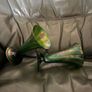 Art Nouveau Pair trumpet vases in green glass art. Approx. 1900 Image 2