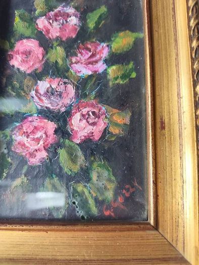Oil painting of pink roses