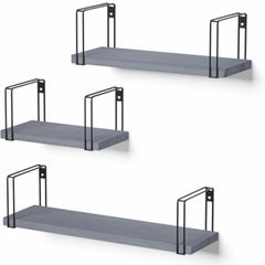 Rustic Floating Shelves, Decorative Wood Wall Shelves Set of 3, Wall Mounted Storage Shelves for Bedroom, Living Room, Kitchen, Bathroom, Office and More Carbonized Black (MULTIPLE COLOURS)