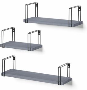 Rustic Floating Shelves, Decorative Wood Wall Shelves Set of 3, Wall Mounted Storage Shelves for Bedroom, Living Room, Kitchen, Bathroom, Office and More Carbonized Black (MULTIPLE COLOURS)