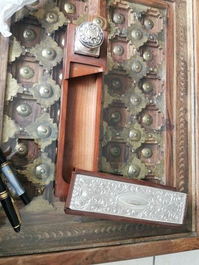 Vintage Italian Silver Laminated Desk Set. Personalised Dr. PL