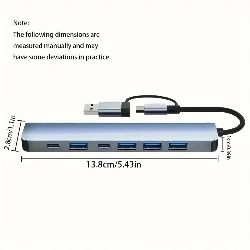 7-in-1 USB-C Hub with USB 3.0 Ports, Dual Type-C & 5 USB-A Connectors, Ultra Slim Portable Data Hub for Laptop, Aluminum Alloy, Compatible with PS4, Flash