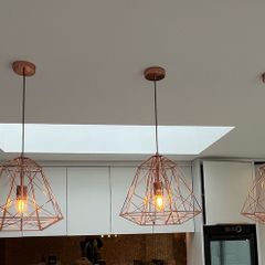 Three Copper Kitchen island pendant lights cage