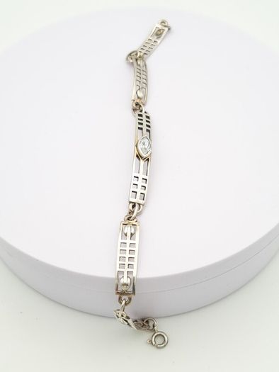 Vintage Geometric 925 Sterling Silver Cubic Zirconia Bracelet