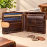 Genuine Leather Wallet for Men Vintage Paris Market Bifold Wallet Antique European Art Wallet Image 8