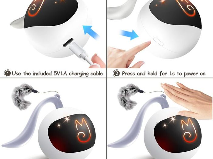 Interactive Cat Ball Toy Set, Fun Tracker, Automatic Rolling Chase Ball with Fluffy Tail, A Small Mice, Rechargeable