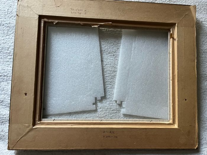 Silver gilt/champagne gold wood moulding picture frame with an off-white textured linen/canvas insert (liner)