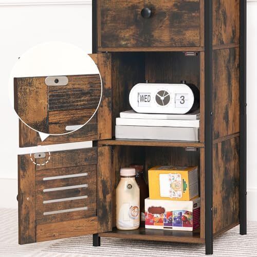 Chest of Drawers: Cabinet with Drawer and Adjustable Shelf, Side Cabinet, Bedside Cabinet, Telephone Table, Slatted Door, Hallway Cabinet, Living Room, Bedroom, Office, Hallway, Vintage