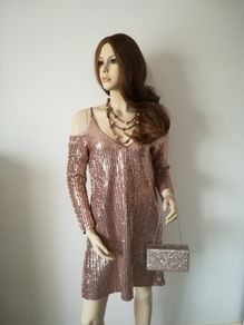 Rose gold Zara dress with matching bag and necklace