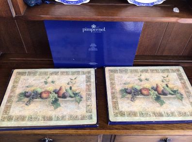 8 Extra Large Pimpernel Table Mats 16" x 12" Fruits pattern Tuscan Palette Collection