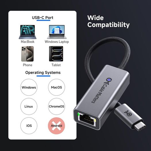 Cable Matters USB C to 5Gb Ethernet Adapter, 5 Gigabit Ethernet to USB C - Boxed! [2 Available]