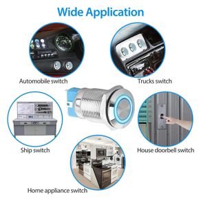 DC 12V/24V Metal Latching Push Button Switch, 4 Pin Car RV Truck Boat SPDT ON/OFF Switch, Waterproof Self-Locking Round
