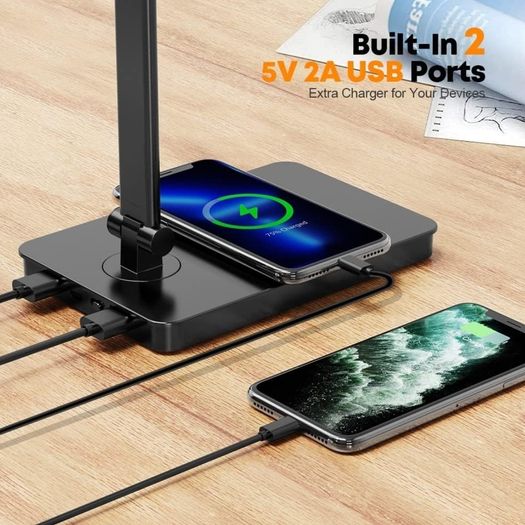 Desk Lamp Eye-Caring LED Table Lamp Dimmable Bedside Lamp with 2 USB Charging Ports and 10 Brightness Levels x 5 Colour Modes Touch Control Daylight Lamp for Office, Bedside, Reading- Auto Timer