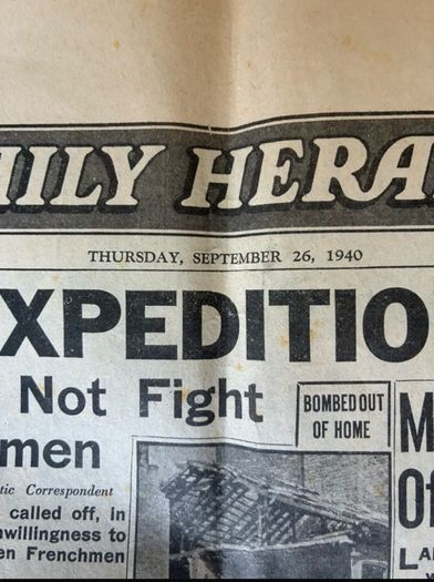 Original Daily Herald Newspaper- 1940 Wartime Edition
