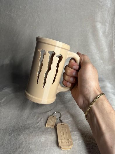 Monster Energy Can Holder Mug with Keychain | Gamer Desk Accessory