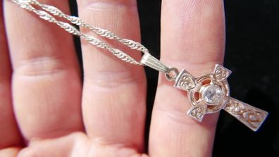 Vintage Sterling Silver 925 Celtic Heart Cross Pendant Necklace 18,2"