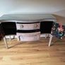 Whitewashed Vintage Serpentine Sideboard with Glass Top Image 4