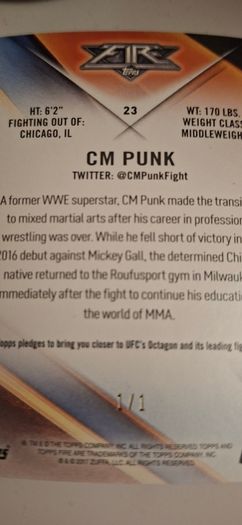 1/1 UFC Fire CM Punk Topps 1/1