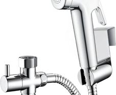 Handheld Bidet Sprayer Kits for UK Toilet Douche_ Shattaf Bidets with Bidet Hose, Spray Holder and T-Adapter  Glossy Silver