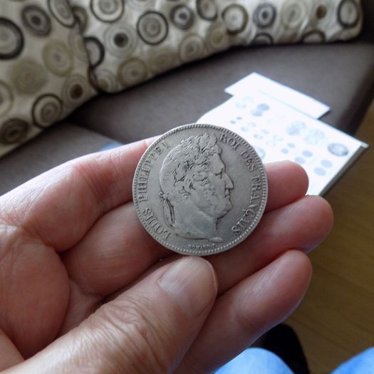 France 1834 BB,5 francs.King Louis Philippe.90% silver.