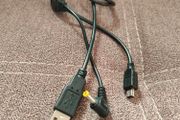 USB A to split mini-USB and DC barrel cable