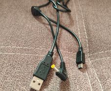 USB A to split mini-USB and DC barrel cable