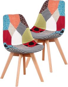 2 x Dining Chairs Design Patchwork Retro - Free Delivery Nationwide