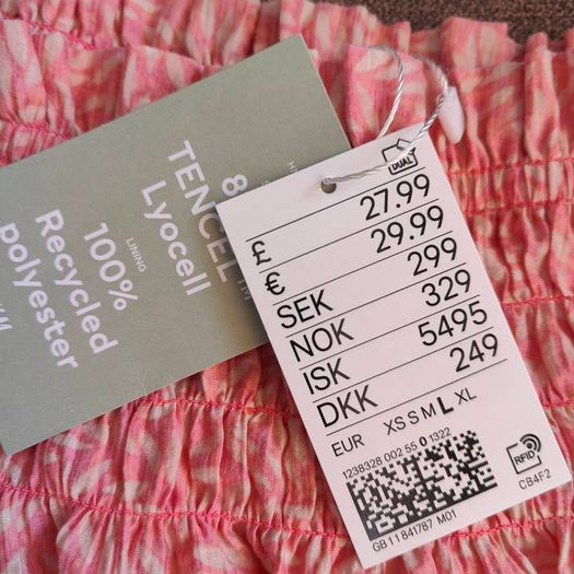 Brand New H&M Women's Elastic Waist Off-the-Shoulder Casual Dress Pink, size 14