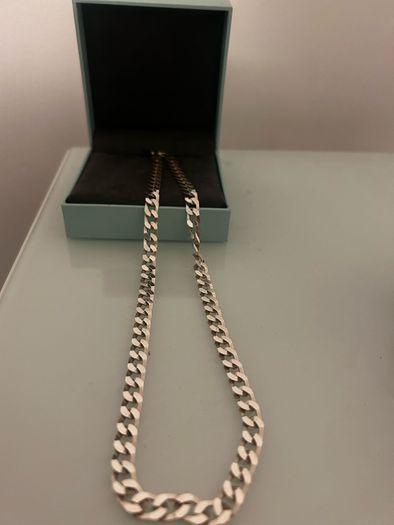 Sterling Silver Flat Square Curbed Men's Necklace