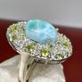 Larimar, Peridot & White Zircon Halo Ring (11.24 Ct) Image 5